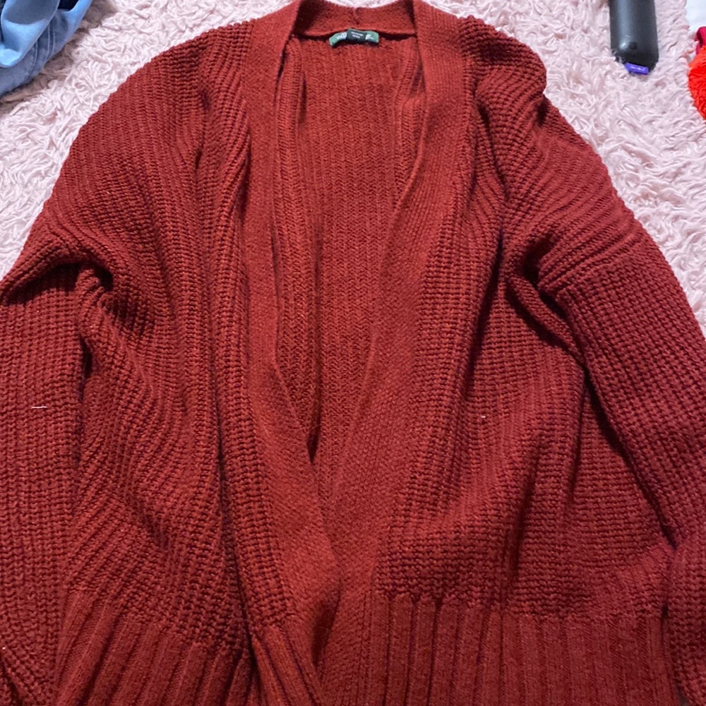 Red cardigan
